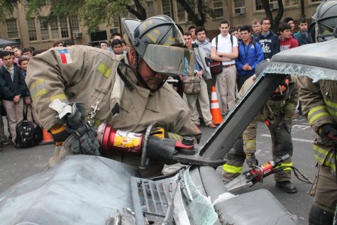 SAFD gives students a first hand view of how the 'Jaws of Life' cut a car apart.