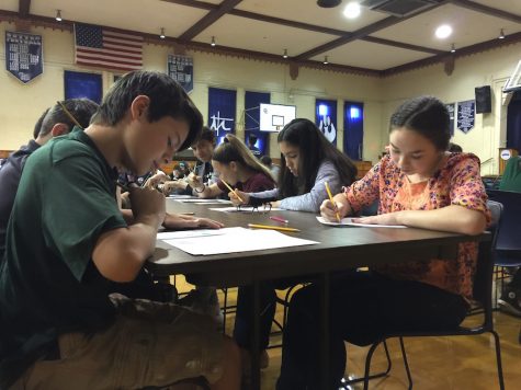 Quiz Bowl competitors are working diligently on the Language Arts test.
