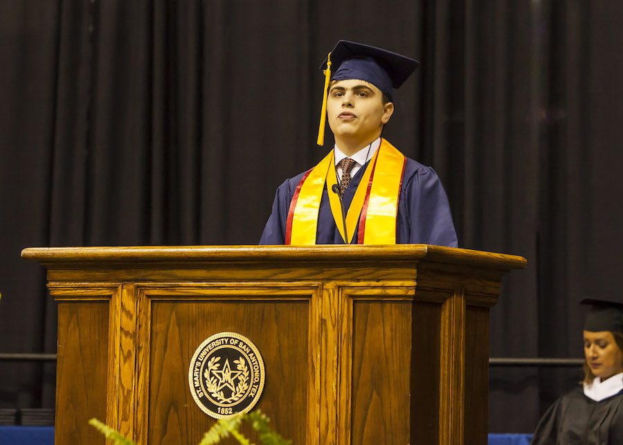 Valedictorian Antonio Farah delivers his 2016 graduation Commencement address.