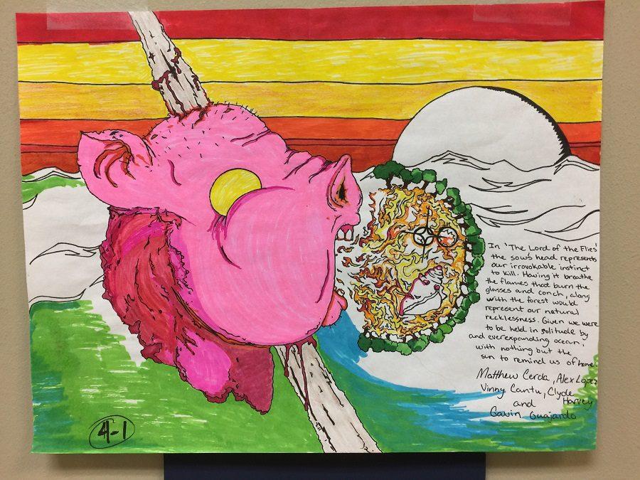 Group 4-1, winner of Mr. Cassler's "Lord of The Flies" illustration contest. Group members include Alex Lopez, Vinny Cantu, Matthew Cerda, Gavin Guajardo, and Clyde Harvey.