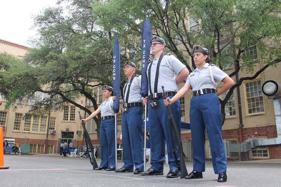The Machine and Color Guard impress in JROTC Skills Meet at Central Catholic High School