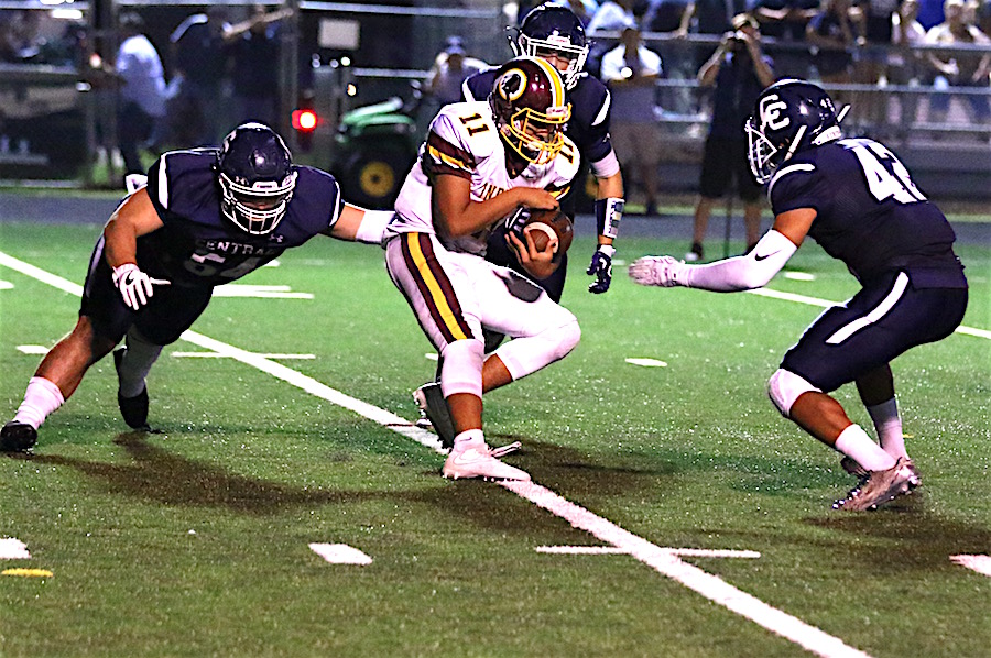 A swarming Button defense shut down the Harlandale offense in Central Catholics home opener.